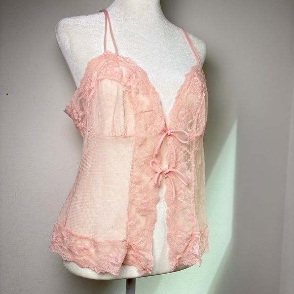 Vintage USA Y2K Babydoll Coquette Mesh Lace Camisole Teddy Chemise Top Peignoir - Picture 2 of 16